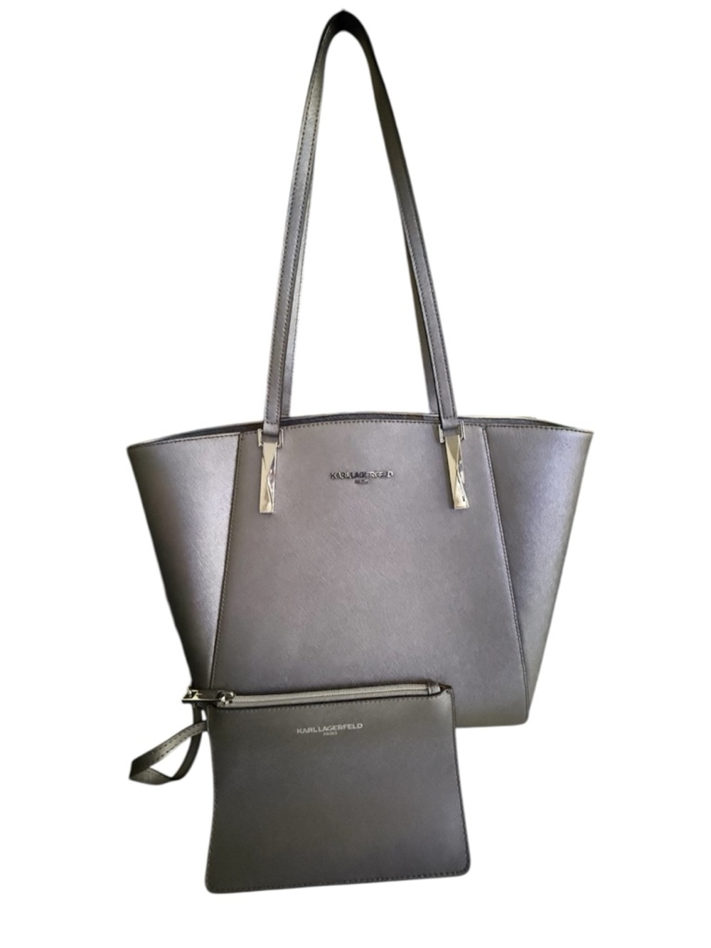 Karl Lagerfeld Solo Suki Tote with matching pochette Heather Gray. EUC